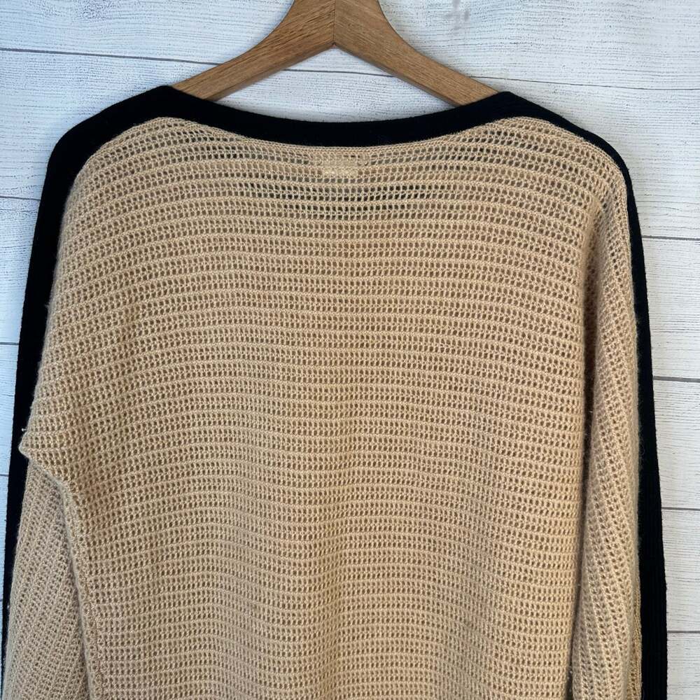 Club Monaco Women size Small Italian Cashmere Open Knit Sweater Camel Black - Picture 5 of 8
